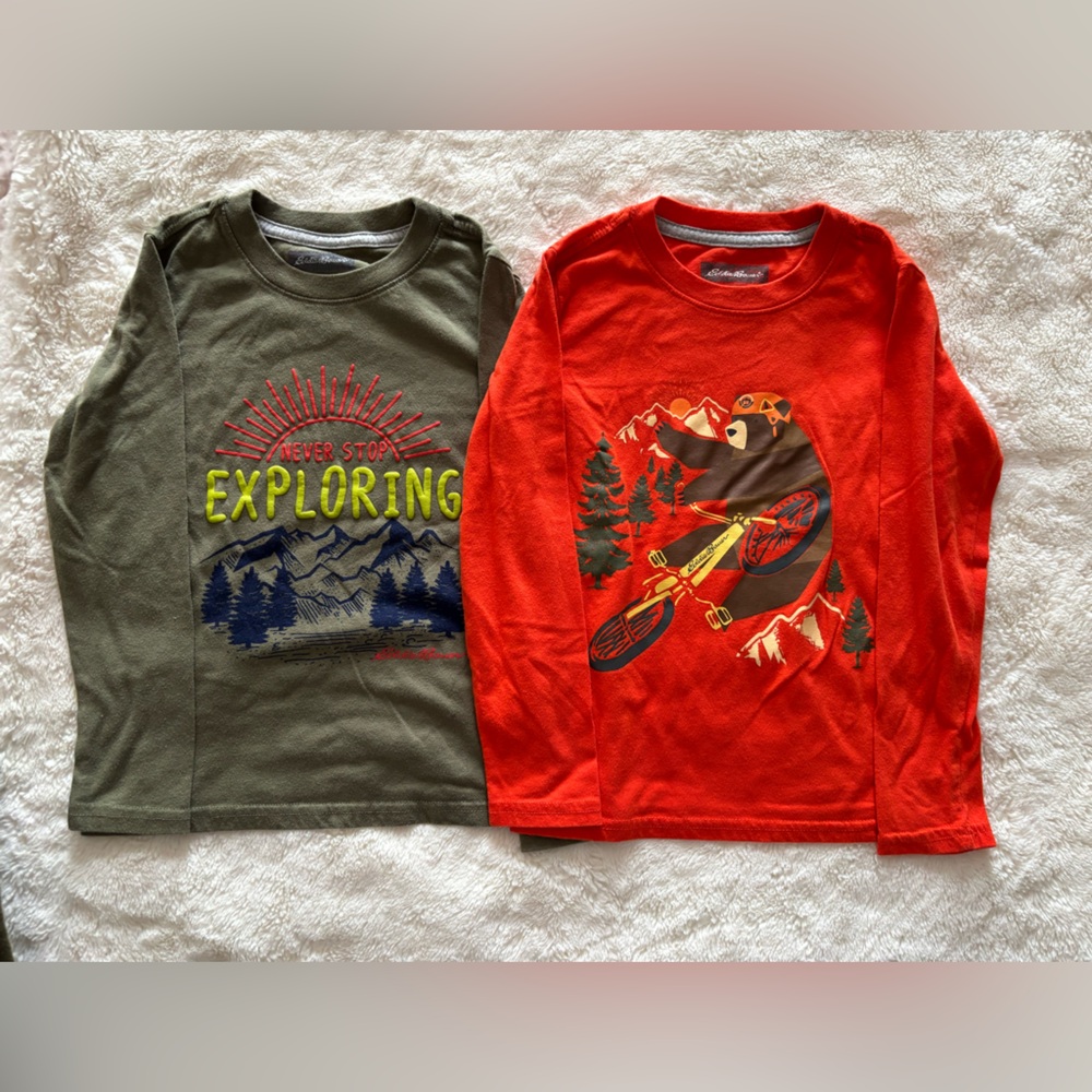 Boys Eddie Bauer Size 5/6 Long Sleeve Graphic‎ Shirts Bundle Of 2